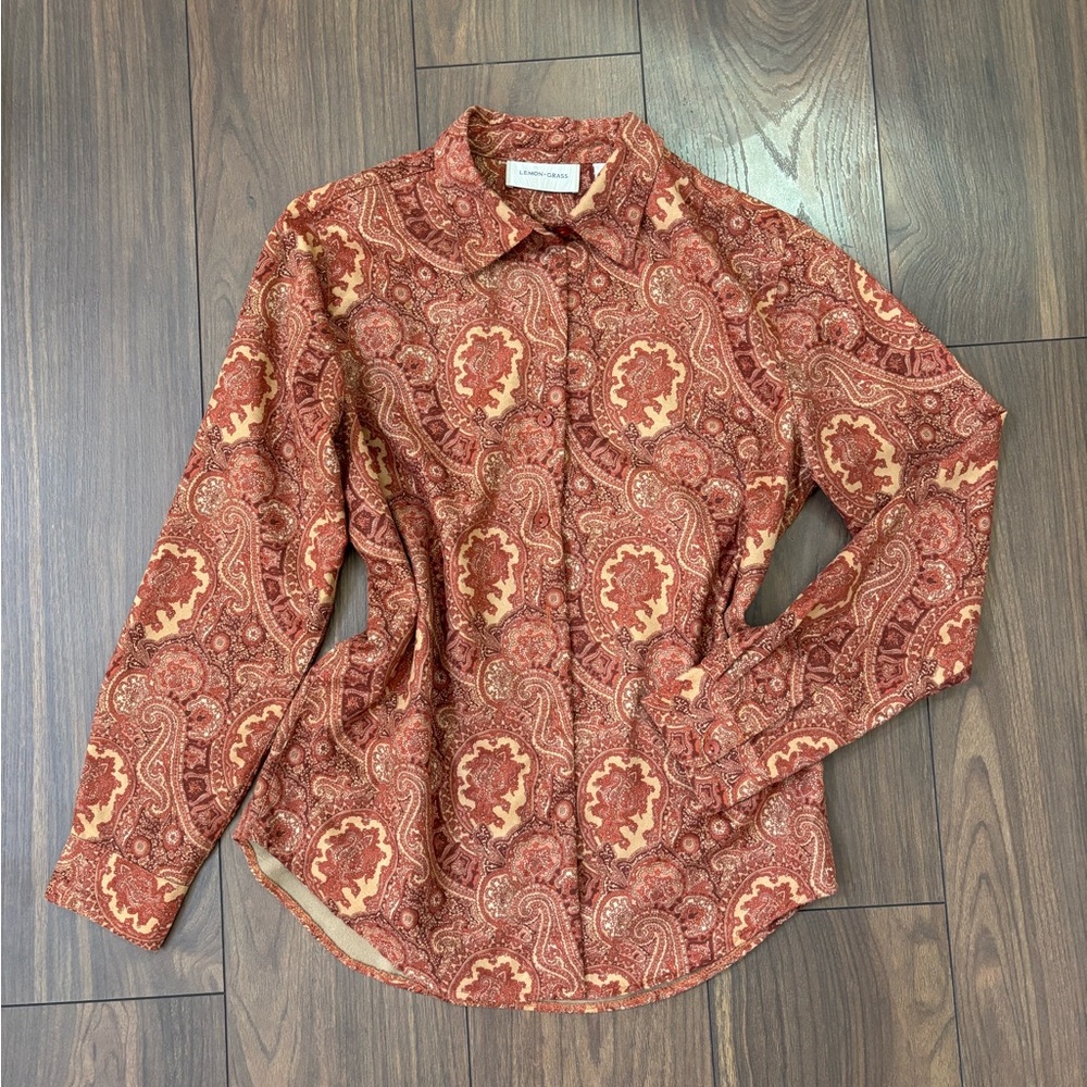Lemon Grass Rust Paisley Button-Down Shirt